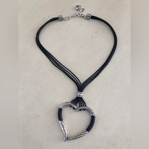 Brighton heritage hearts black multicord and silver tone necklace